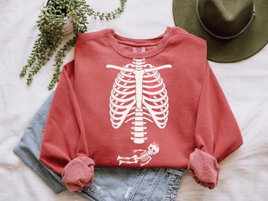 Comfort Colors Skeleton Halloween Maternity Sweatshirt, Funny Pregnancy Announcement