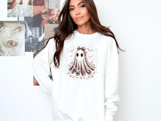 Comfort Colors Halloween Lace Ghost Sweatshirt, Lace Ghostl Sweater, Halloween Crewneck