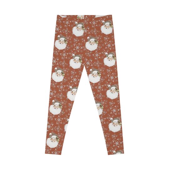 Festive Vintage Santa Print Leggings, Holiday Christmas Gift for Her, Cozy Winter Casual Wear