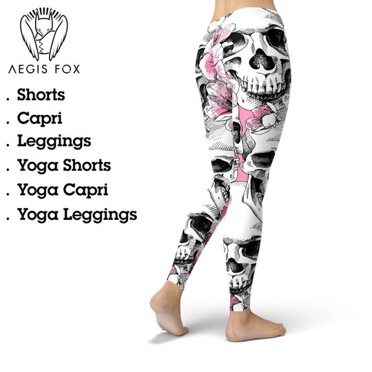Skull Floral Yoga Pants for Women, Printed Leggings, Workout and Exercise Leggings