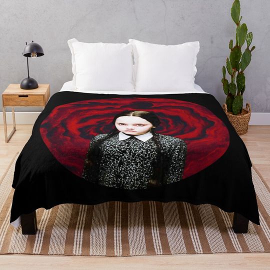 Wednesday Addams Hellscape: Happy at Home...icons Throw Blanket