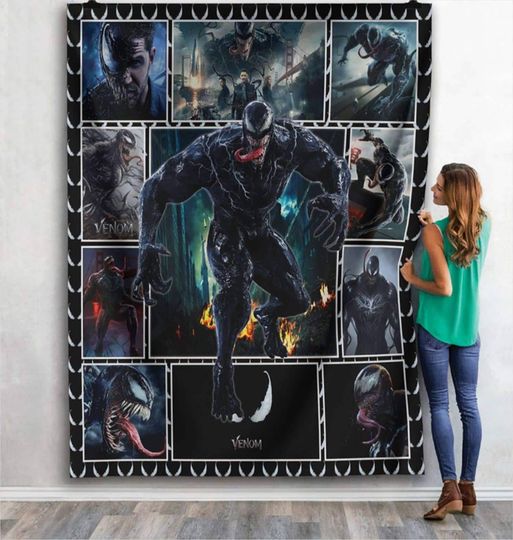Venom Fleece Blanket | Venom Eddie Brock Blanket | Venom Symbiote Avengers Team Blanket for Bed Couch Sofa