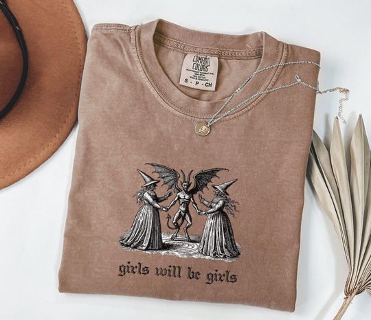 Comfort Colors Girls Will Be Girls Witch Shirt, Vintage Halloween, Feminist, Girl Power