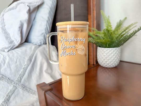 40 Oz Glass Tumbler Mockup with Handle, Lid, and Straw