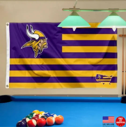 Flag Man Cave Flags Banner Viking SKOL USA Minnesota Vikings Stripes, Gift for Fan