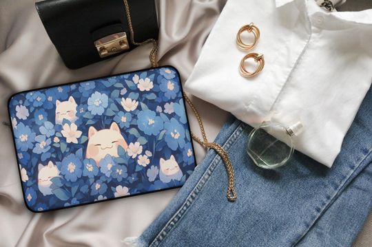 Kawaii Blue Anime Laptop Sleeve, Cute MacBook Sleeve with Floral Anime Characters