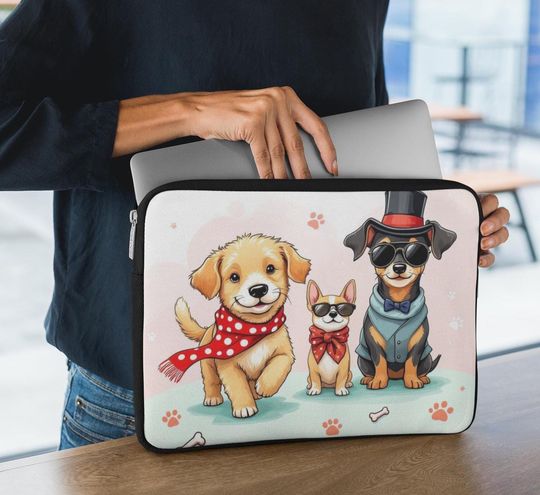 Charming Cartoon Dog Laptop Sleeve, Cute Golden Retriever, Corgi - Doberman LapTop