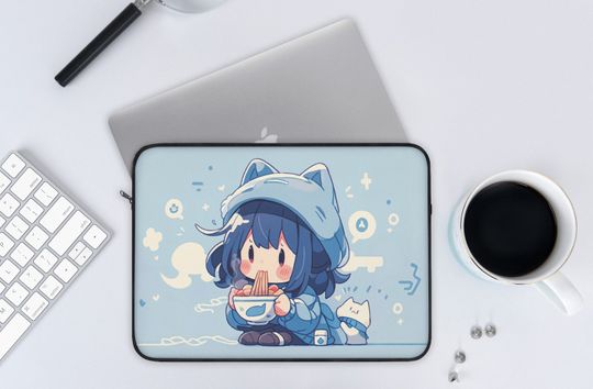 Kawaii Chibi Girl Laptop Sleeve, Cute Anime Style Laptop Sleeve, Soft Protective Sleeve