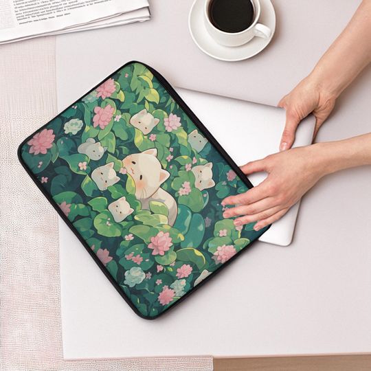 Kawaii Cats Garden Laptop Sleeve, Cute Laptop Sleeve Macbook Sleeve