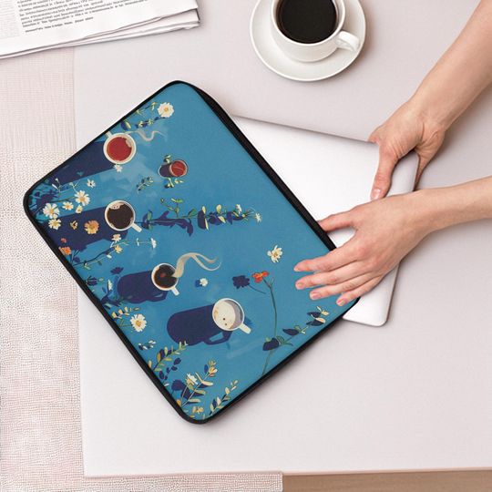 Aesthetic Cafe Cups Laptop Sleeve 13" 15"  Cute Coffee Flower MacBook Sleeve
