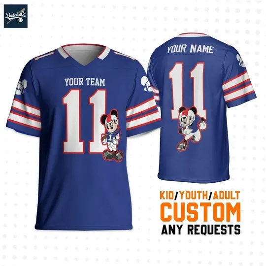 Personalized Mickey Buffalo Football Jersey, Disneyland Matching Outfit For Fan, Birthday Gift for Kid