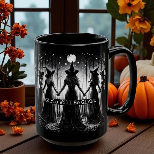Witchy Halloween Mug, Girls Will Be Girls Mug, Feminist Halloween Mug, Halloween Gifts, Vintage Halloween Mug, Halloween Coffee Mug