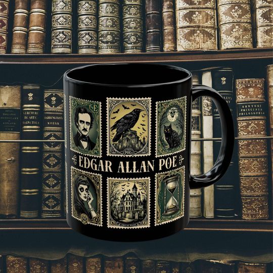 Edgar Allan Poe Mug Gothic Literary Gift For Book Lover Dark Academia Macabre Fall Coffee Cup Halloween Poetember Party Gift For Bookclub