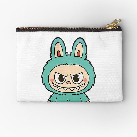 Angry Green Labubu Character Illustration Zipper Pouch, Cute Bags Gift, Gift for Fan