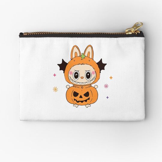 Halloween Pumpkin Labubu Character Illustration Zipper Pouch, Cute Bags Gift, Gift for Fan