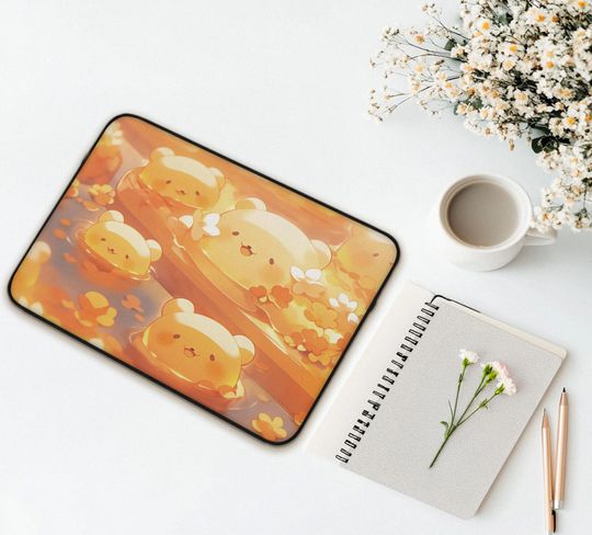 Kawaii Yellow Bears Laptop Sleeve, Cute Chubby Bear MacBook Sleeve