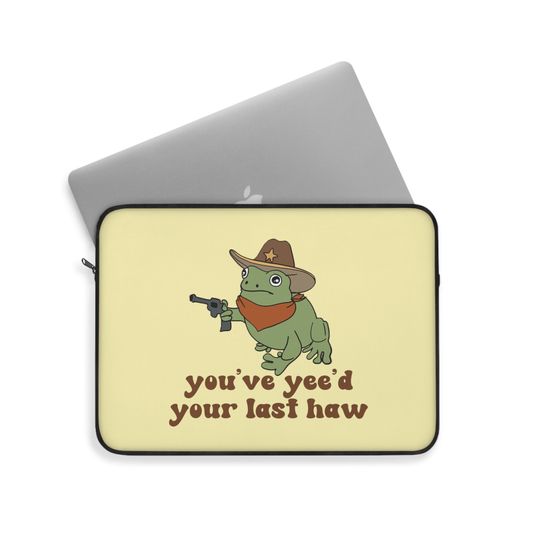 Cowboy Frog Laptop Sleeve, Bag, Funny iPad Case for Her, Gen Z Accessories