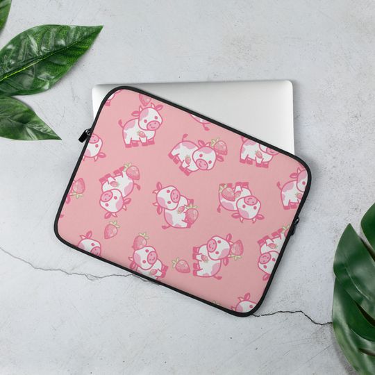 Strawberry Cow Laptop Sleeve for MacBook Air Pro 13 - Pink Kawaii Japanese Design
