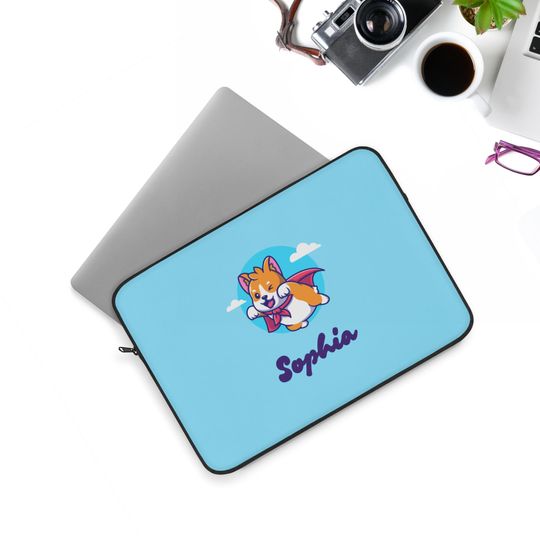 Personalized Corgi Laptop Sleeve – Cute Dog Superhero Kawaii Puppy Cartoon