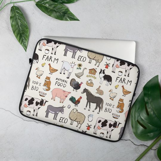 Farm Animals Print Laptop Sleeve 13/15 Inch, iPad Case, Protective Cover