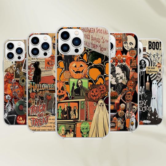Aesthetic Halloween Phone Case with Spooky Ghost Design for iPhone and Galaxy Models
