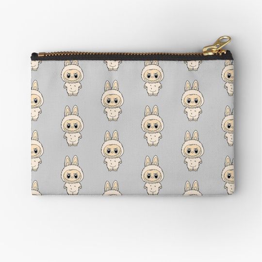 “Ivory Bunny Labubu – Soft Mischief in Minimal Style | Cute Monster Character Design” Zipper Pouch
