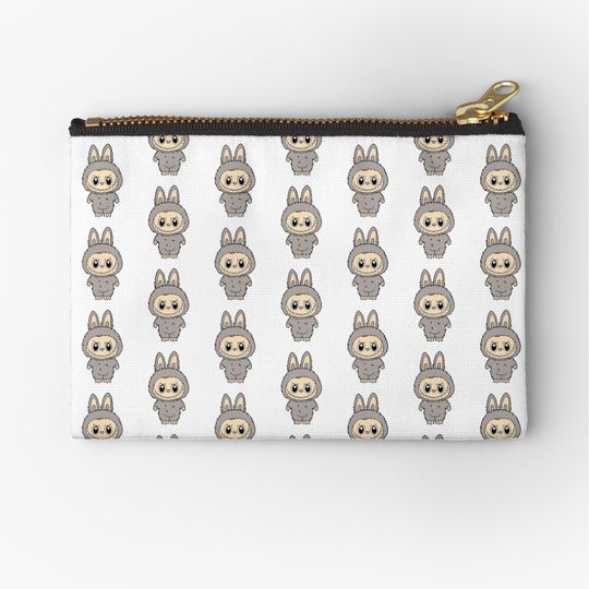 “Grey Bunny Labubu – Calm Outside, Chaos Inside | Mischievous Monster Character Art” Zipper Pouch