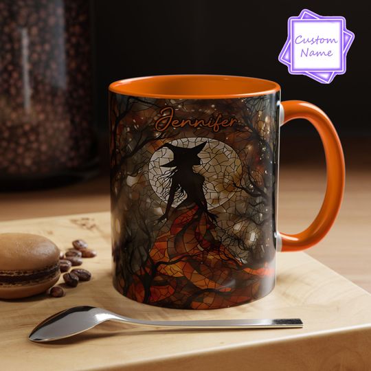 Custom Beautiful Witch Halloween Accent Mug, Personalized Halloween Witch Mug, Gifts Witchcraft Teacup, Gift for Pagan, Halloween Gifts,