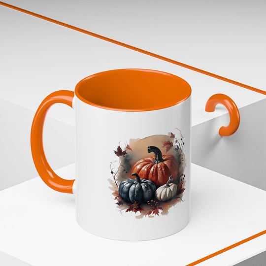 Autumn Pumpkin Accent Coffee Mug - Seasonal Beverage Cup for Fall, Halloween, Thanksgiving, Cozy Home Decor, Gift Idea