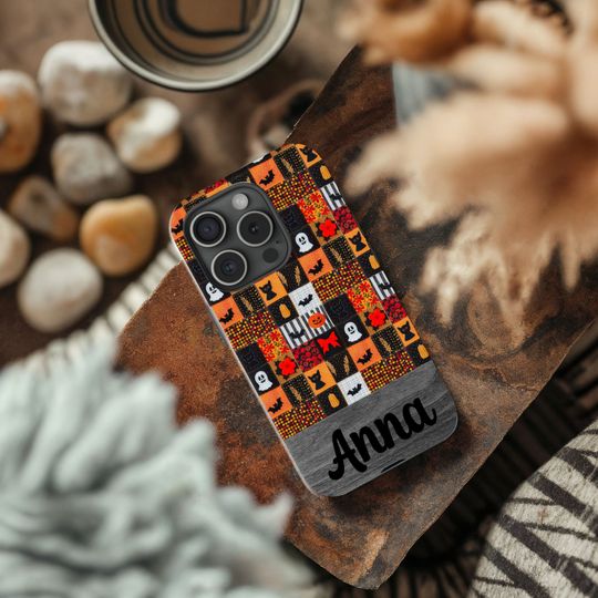 Personalized Halloween Patchwork Phone Case for iPhone - Custom Fall Design, Durable Cell Phone Cover