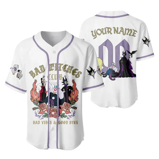 Disney Villains Characters Baseball Jersey, Disney Bad Witches Baseball Jersey, Disney Famous Characters Jersey, Evil Queen Maleficent