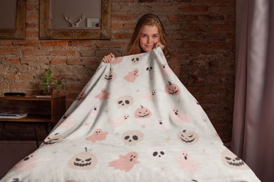 Halloween Blanket Sherpa Fleece Ghost Throw Blanket Couch Preppy Stuff Halloween Bedding Fall Blanket Aesthetic Autumn Throw Girly Halloween