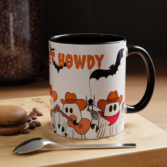 Ghostly Halloween Accent Coffee Mug, Well Sheet Howdy Design, 11oz, 15oz Mug, Spooky Cup, Haunted Ghost Gift, Creepy Mug, Halloween Decor,