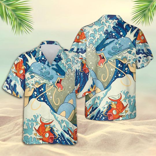 Anime Hawaiian Shirts, Poke Beach Shirt, Water Type Aloha, Gift For Him, Poke Lover Y2K Crewneck, Family Trip Shirt PSH1625