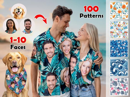 Custom Hawaiian Shirt with Photo,Custom Hawaiian Shirt Logo,Vacation Tropical Pattern Shirt for Men Women, Summer Gifts, Pet Dog Face Shirt