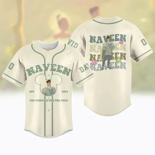 Custom Prince Naveen Baseball Jersey, Princess And The Frog Jersey Shirt, Naveen Jersey Women, Disneyland Trip Family Baseball Shirt