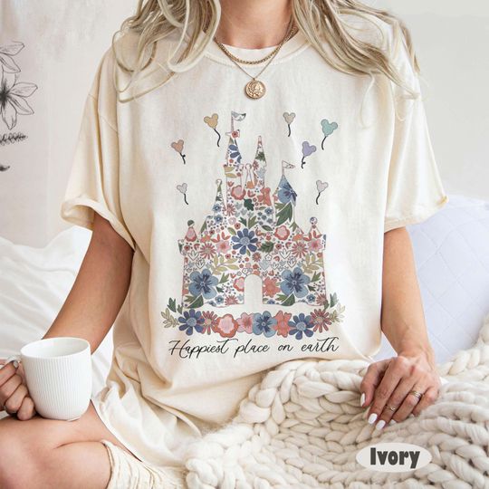 Disney Castle Floral T-Shirt, Vintage Magic Kingdom Tee, Disneyland Group Vacation Shirt