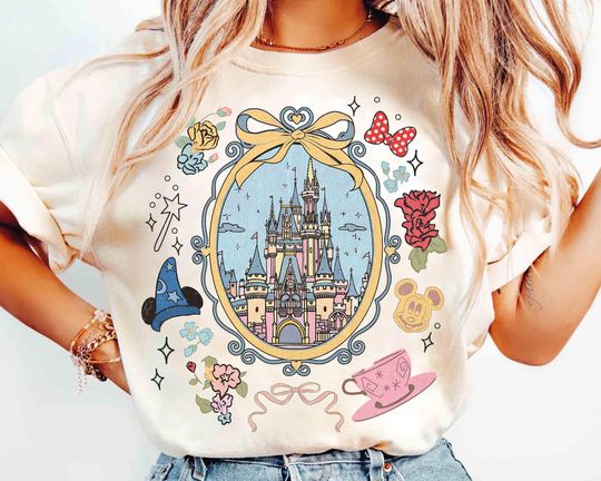 Coquette Bow Disney Castle Shirt, Magic Kingdom Disney Girl Trip Tee,Mickey Fantasia Shirt
