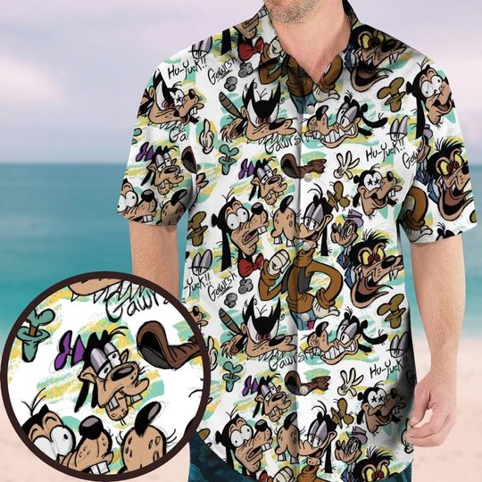 Retro Disney Goofy Button Shirt, Max Goofy Roxanne Powerline Hawaiian Shirt, Disney World Tour Tee