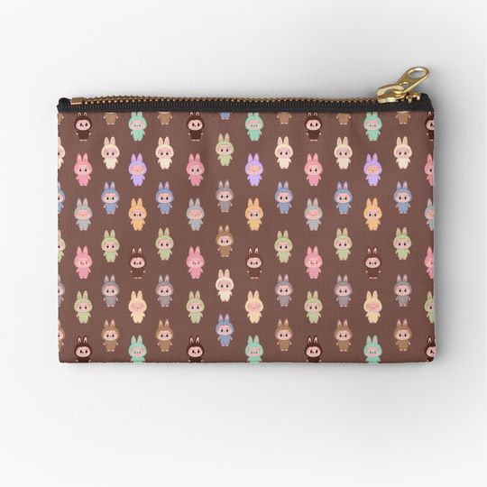 Labubu pattern brown background Zipper Pouch, Cute Bags Gift, Gift for Fan