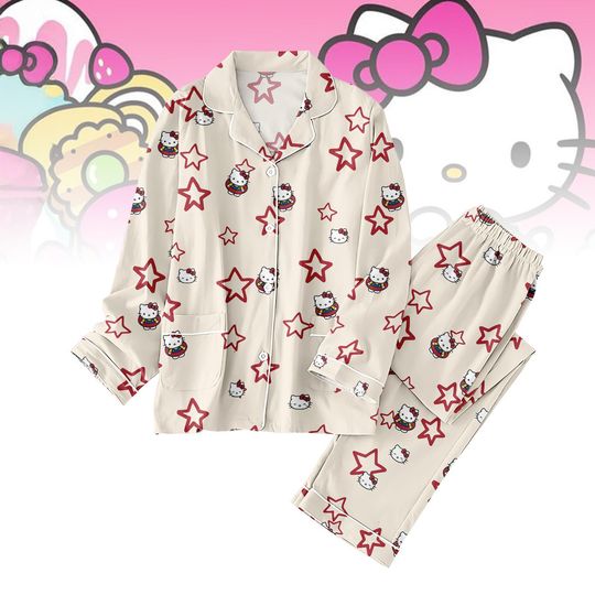 Hello Kitty Pajamas Set, Cute Kitty Pajamas For Women, Kitty Cat Pajamas For Party