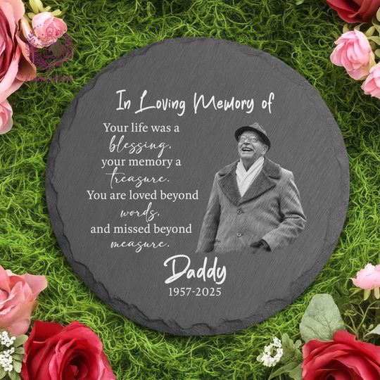 Custom Photo Memorial Stone, Dad Remembrance Indoor or Outdoor Stone