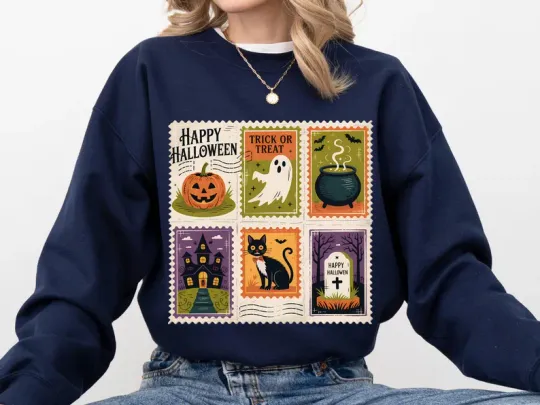 Retro Halloween Cat Ghost Sweatshirt, Girly Halloween Sweatshirt, Fall Sweatshirt, Halloween Gift, Spooky Season