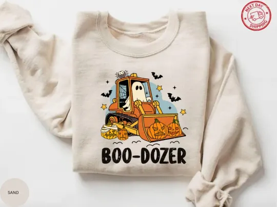 Vintage Boo Dozer Sweatshirt, Funny Halloween Sweatshirt, Pumpkin Truck Sweatshirt, Cute Ghost Sweatshirt