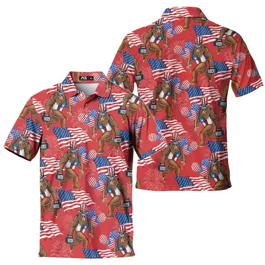 Bigfoot American Flag Golf Polo Shirts For Men