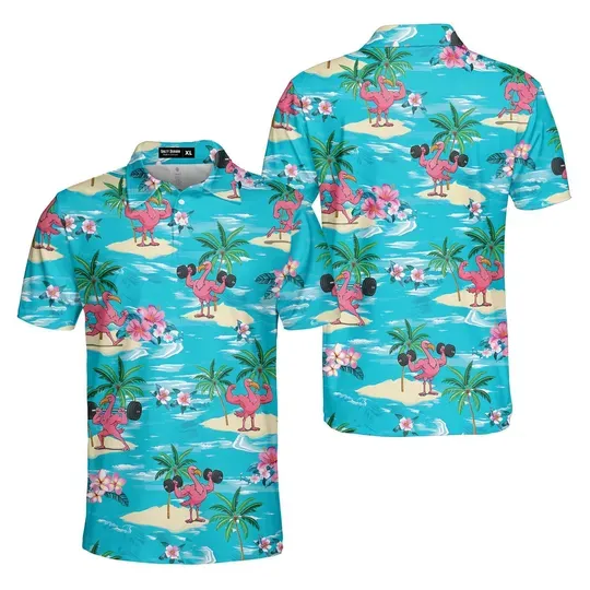 Funny Flamingo Golf Polo Shirts For Men
