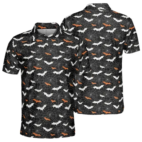 Halloween Bat Spiderweb Polo Shirt