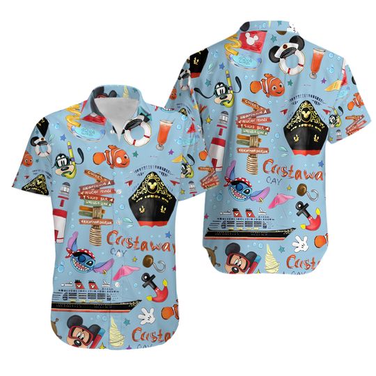 Disney Cruise Hawaiian Shirt And Short, Mickey and Friends Hawaiian Shirt, Disney Summer Shirt, Hawaii Cruise Shirt, Castaway Cay Hawaiian Shirt
