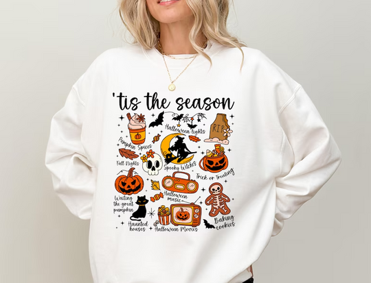 Vintage Halloween Tis' the Season Sweatshirt, Doodles Halloween Sweatshirt, Pumpkin Cat Sweater