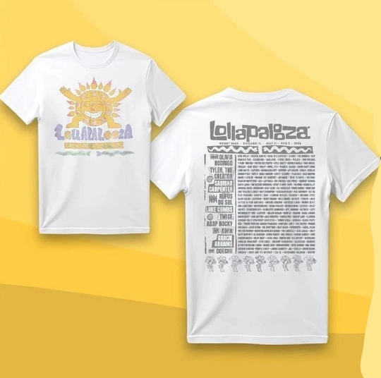 Lollapalooza 2025 Sunburst Lineup T-Shirt Music Festival Concert Fan Tee